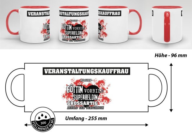 Berufe-Tasse in Rot - Bedeutung einer Veranstaltungskauffrau