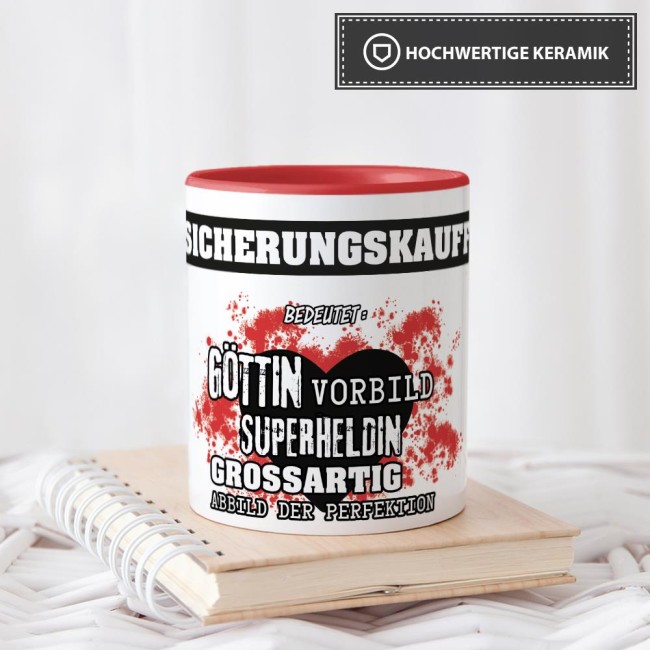 Berufe-Tasse in Rot - Bedeutung einer Versicherungskauffrau