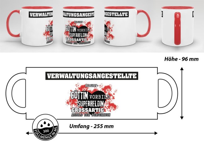 Berufe-Tasse in Rot - Bedeutung einer Verwaltungsangestellte