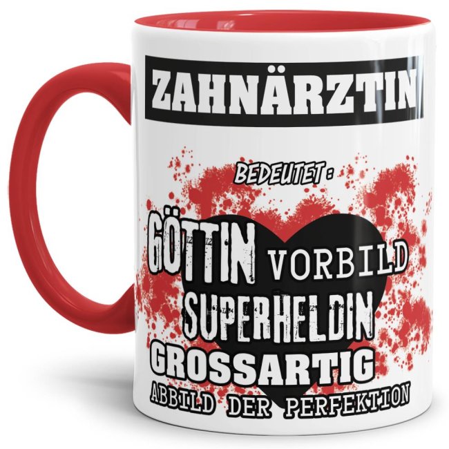 Berufe-Tasse in Rot - Bedeutung einer Zahn&auml;rztin
