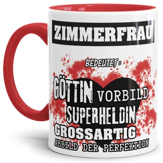 Berufe-Tasse in Rot - Bedeutung einer Zimmerfrau