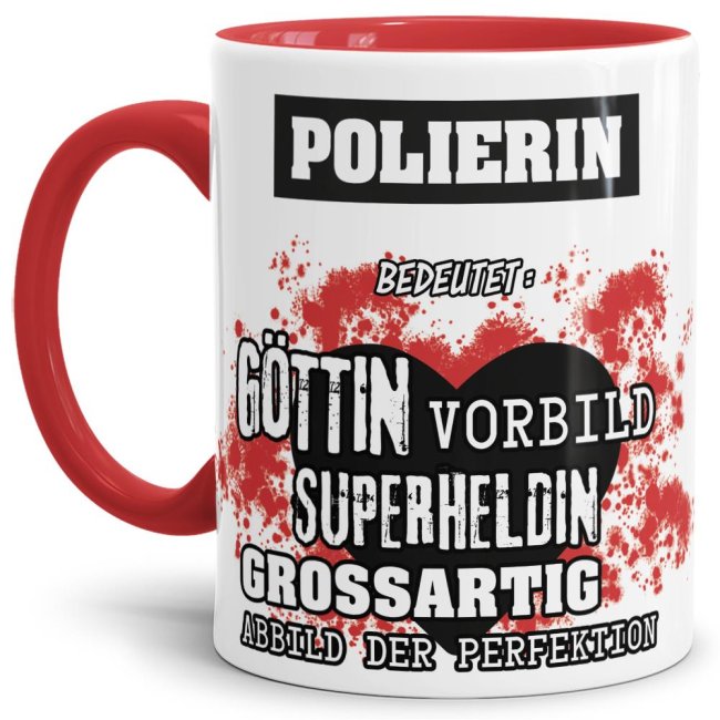 Berufe-Tasse in Rot - Bedeutung einer Polierin