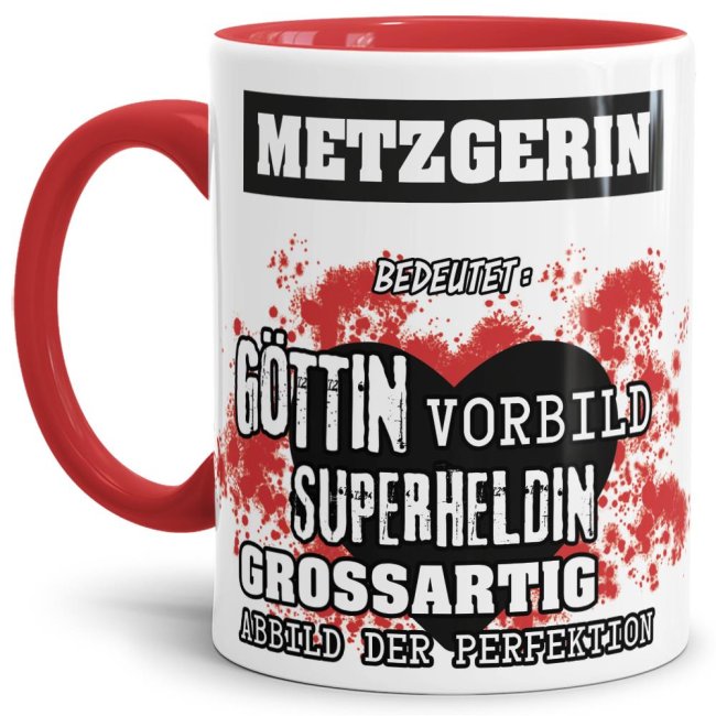Berufe-Tasse in Rot - Bedeutung einer Metzgerin