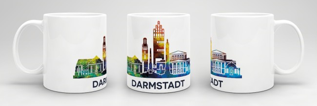 Tasse mit Skyline Darmstadt Weiss