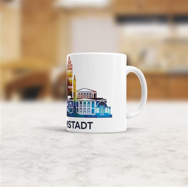 Tasse mit Skyline Darmstadt Weiss
