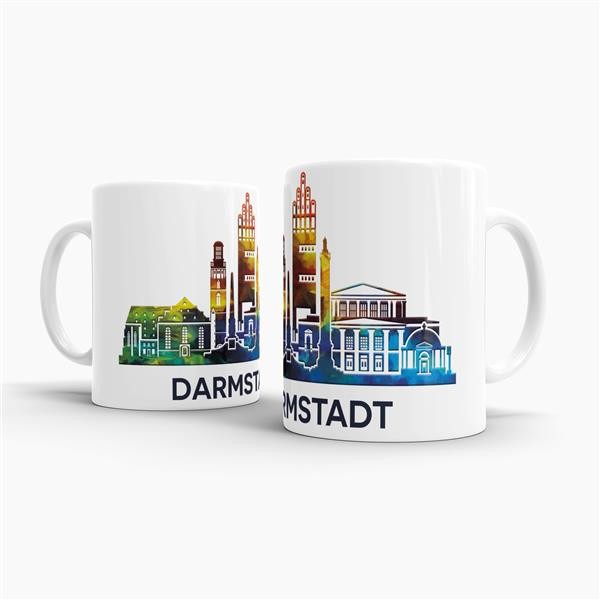 Tasse mit Skyline Darmstadt Weiss