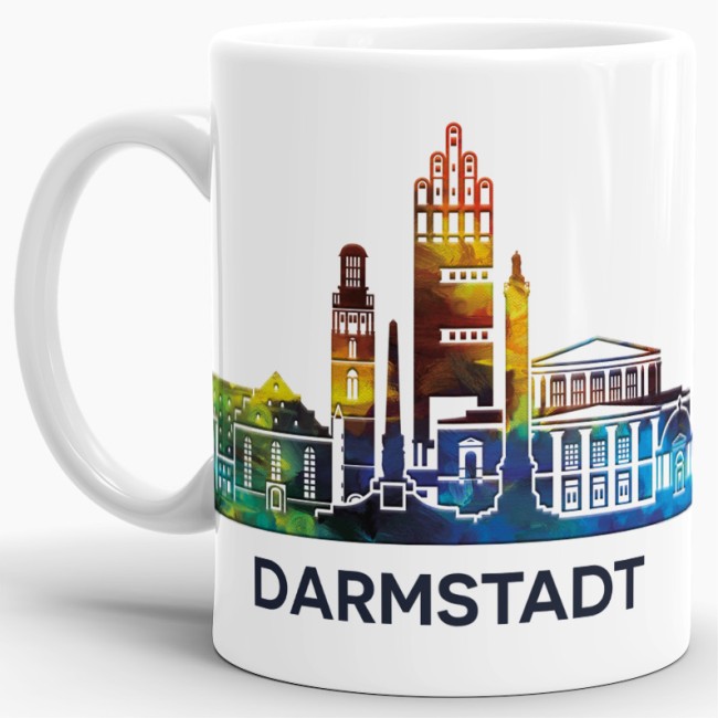 Tasse mit Skyline Darmstadt Weiss