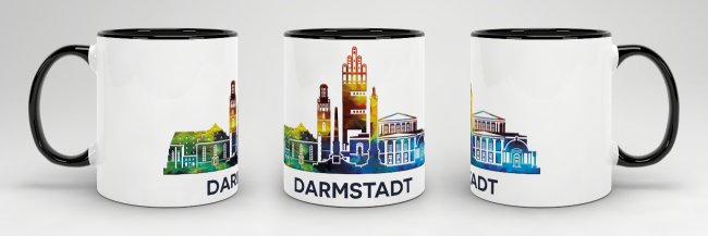Tasse mit Skyline Darmstadt Innen &amp; Henkel Schwarz
