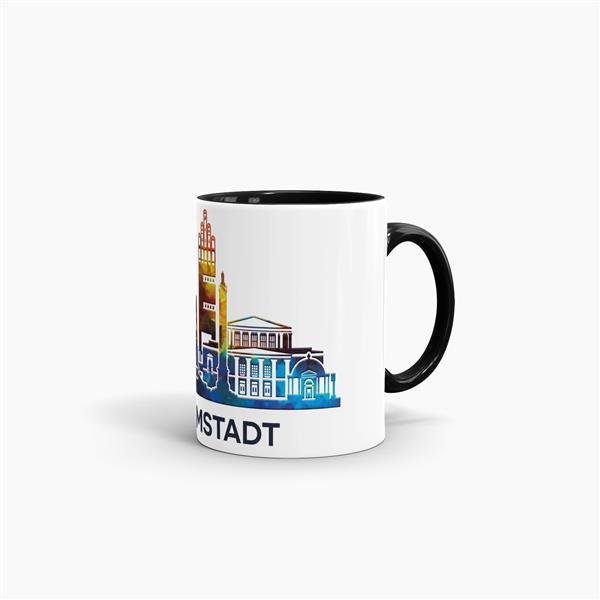 Tasse mit Skyline Darmstadt Innen &amp; Henkel Schwarz