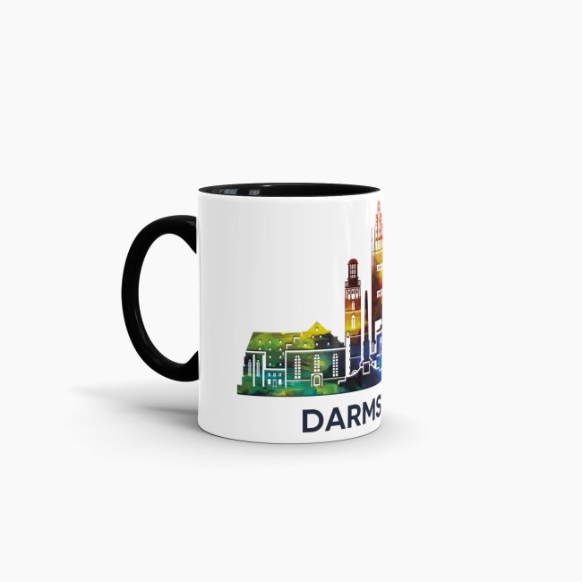 Tasse mit Skyline Darmstadt Innen &amp; Henkel Schwarz