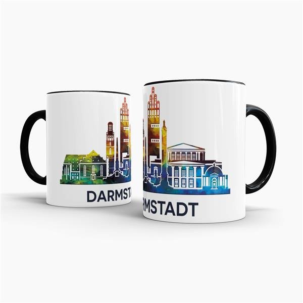 Tasse mit Skyline Darmstadt Innen &amp; Henkel Schwarz