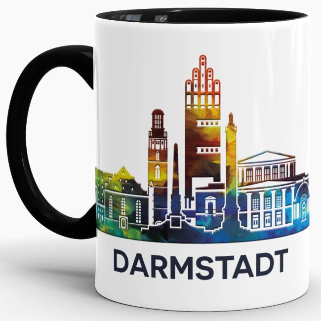 Tasse mit Skyline Darmstadt Innen &amp; Henkel Schwarz