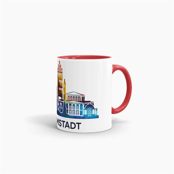 Tasse mit Skyline Darmstadt Innen &amp; Henkel Rot
