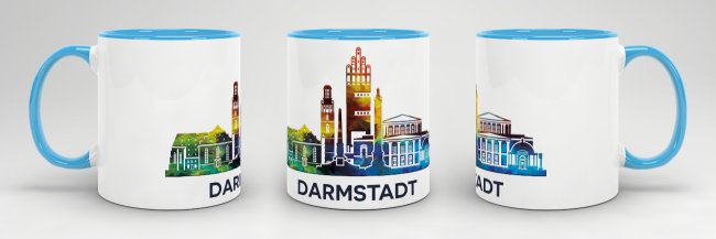 Tasse mit Skyline Darmstadt Innen &amp; Henkel Hellblau