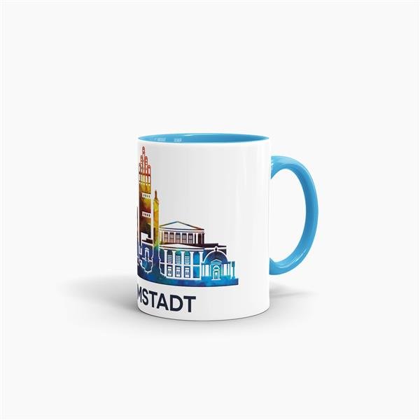 Tasse mit Skyline Darmstadt Innen &amp; Henkel Hellblau
