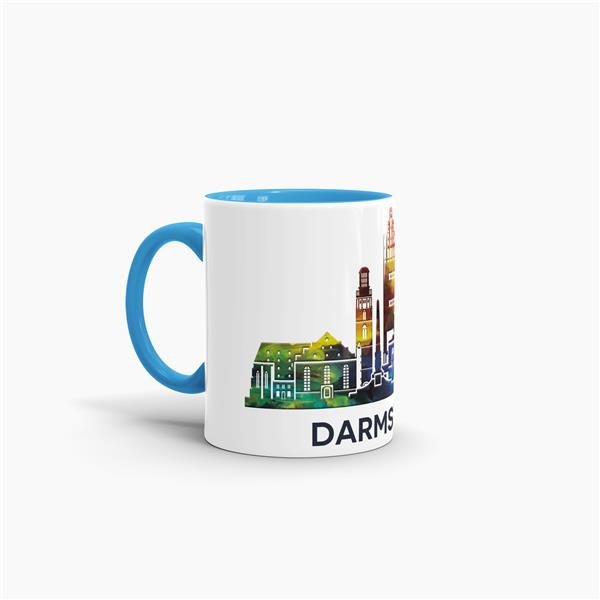 Tasse mit Skyline Darmstadt Innen &amp; Henkel Hellblau
