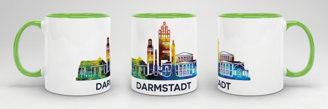 Tasse mit Skyline Darmstadt Innen &amp; Henkel Hellgr&uuml;n
