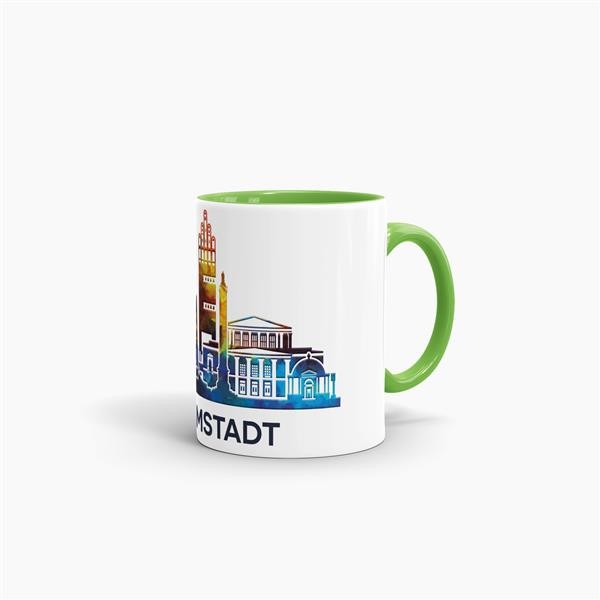 Tasse mit Skyline Darmstadt Innen &amp; Henkel Hellgr&uuml;n