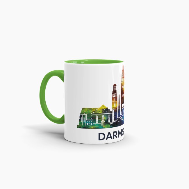 Tasse mit Skyline Darmstadt Innen &amp; Henkel Hellgr&uuml;n