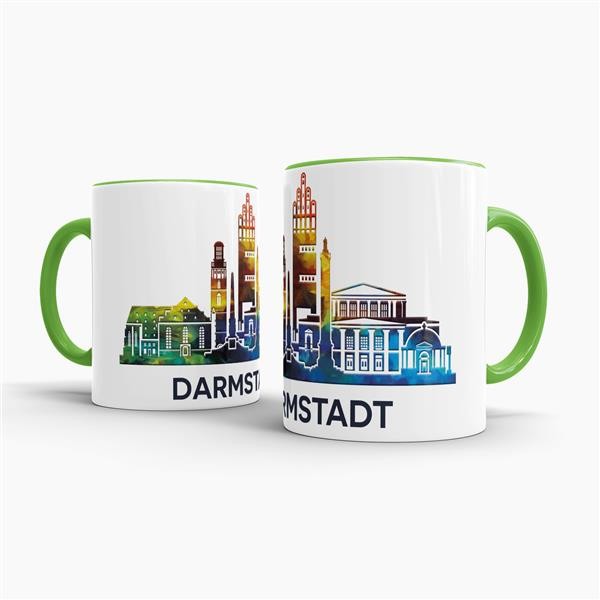 Tasse mit Skyline Darmstadt Innen &amp; Henkel Hellgr&uuml;n