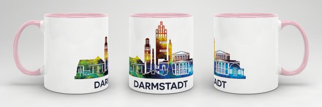 Tasse mit Skyline Darmstadt Innen &amp; Henkel Rosa