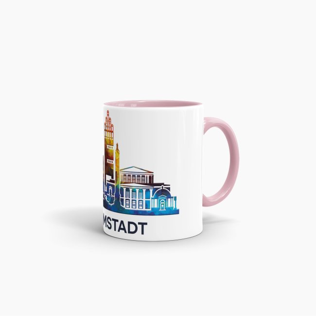 Tasse mit Skyline Darmstadt Innen &amp; Henkel Rosa