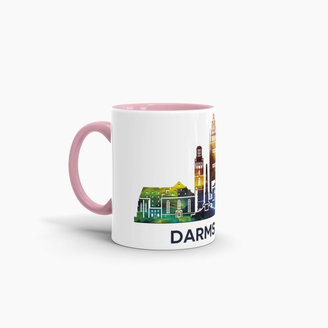 Tasse mit Skyline Darmstadt Innen &amp; Henkel Rosa