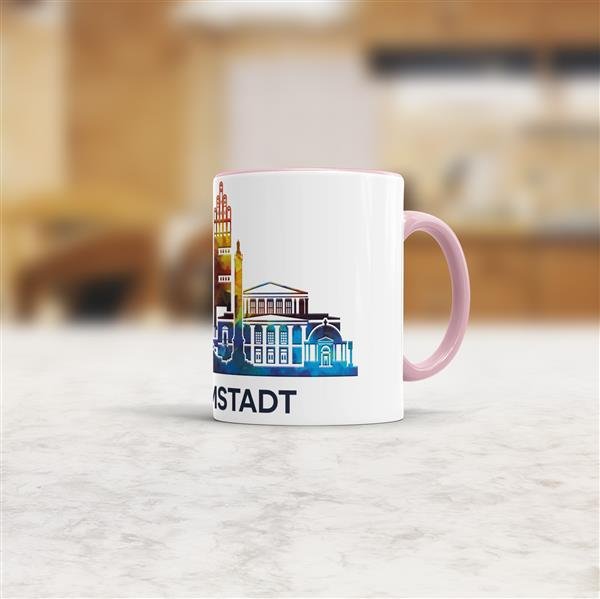 Tasse mit Skyline Darmstadt Innen &amp; Henkel Rosa