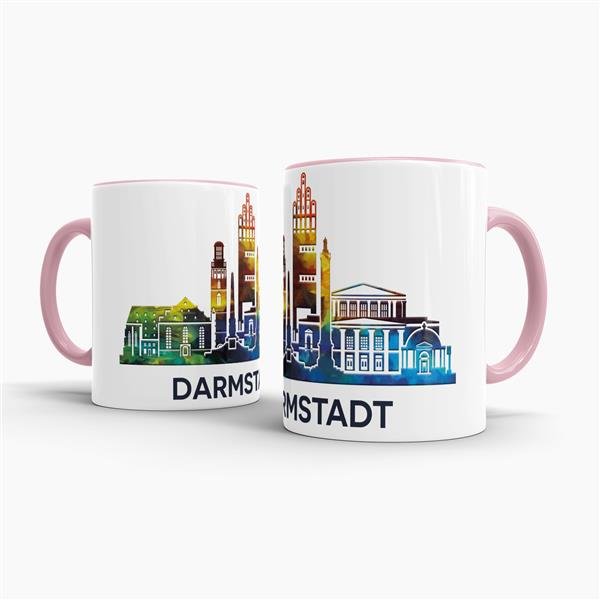 Tasse mit Skyline Darmstadt Innen &amp; Henkel Rosa