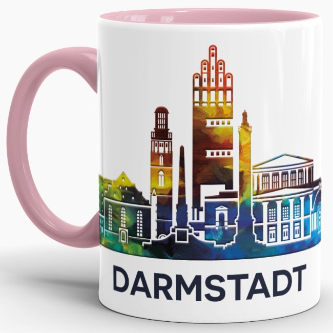 Tasse mit Skyline Darmstadt Innen &amp; Henkel Rosa