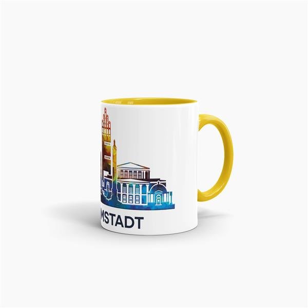 Tasse mit Skyline Darmstadt Innen &amp; Henkel Gelb
