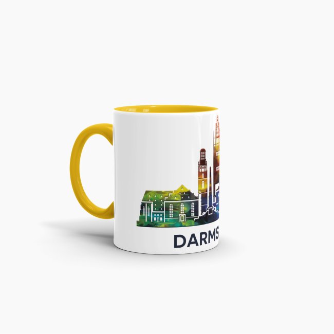 Tasse mit Skyline Darmstadt Innen &amp; Henkel Gelb