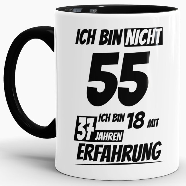 Geburtstagstasse - 18 mit 37 Jahren Erfahrung - Schwarz