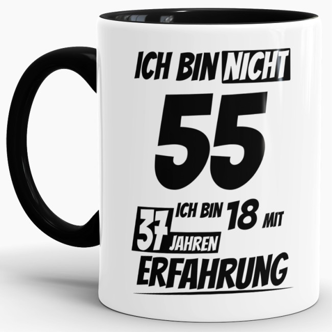 Geburtstagstasse - 18 mit 37 Jahren Erfahrung - Schwarz