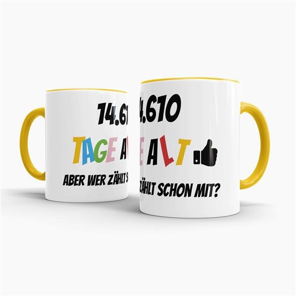 Tasse zum 40. Geburtstag - 14610 Tage alt - aber wer z&auml;hlt schon mit - Gelb