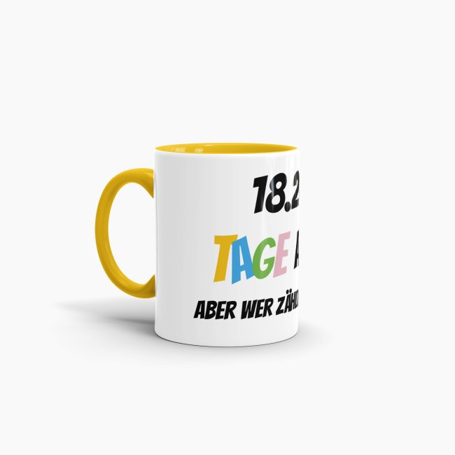 Tasse zum 50. Geburtstag - 18263 Tage alt - aber wer z&auml;hlt schon mit - Gelb