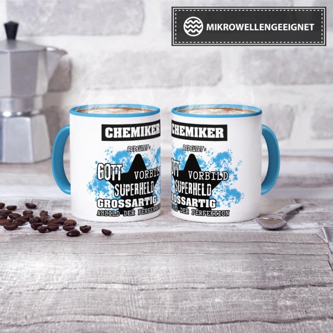 Berufe-Tasse - Bedeutung eines Chemikers - Hellblau
