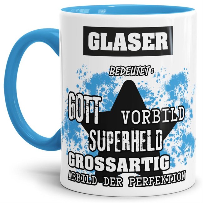 Berufe-Tasse - Bedeutung eines Glasers - Hellblau