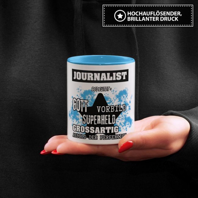 Berufe-Tasse - Bedeutung eines Jounalisten - Hellblau