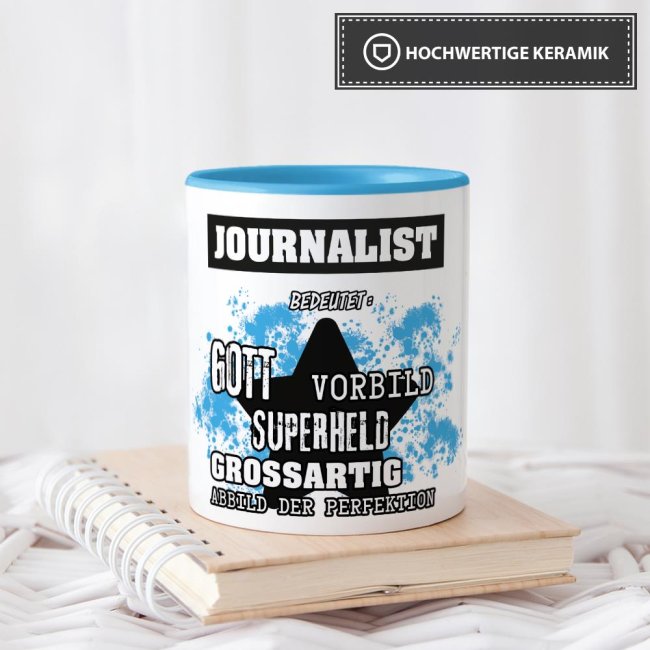 Berufe-Tasse - Bedeutung eines Jounalisten - Hellblau