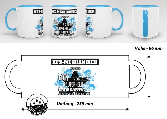Berufe-Tasse - Bedeutung eines KFZ-Mechanikers - Hellblau