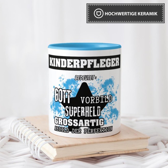 Berufe-Tasse - Bedeutung eines Kinderpflegers - Hellblau