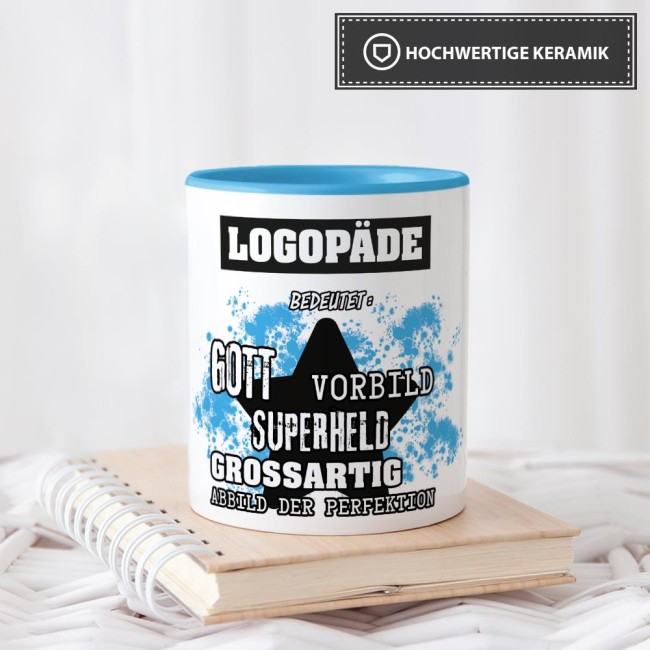 Berufe-Tasse - Bedeutung eines Logop&auml;den - Hellblau