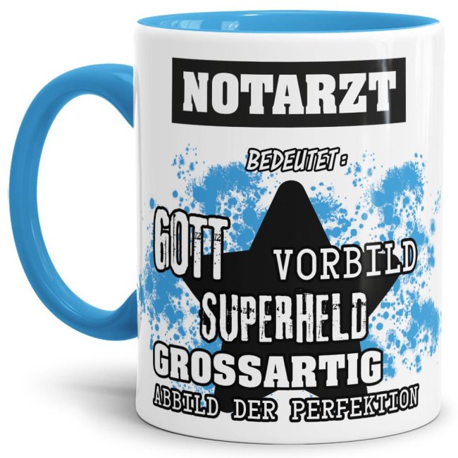 Berufe-Tasse - Bedeutung eines Notarzts - Hellblau