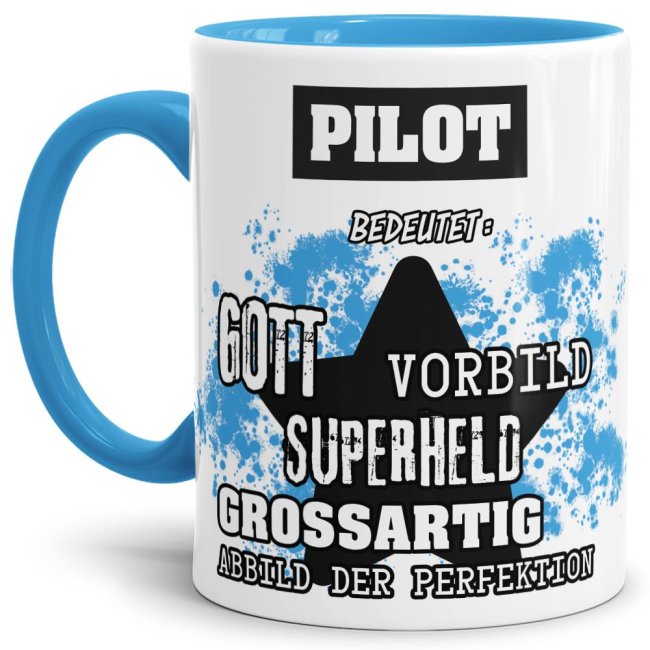 Berufe-Tasse - Bedeutung eines Piloten - Hellblau