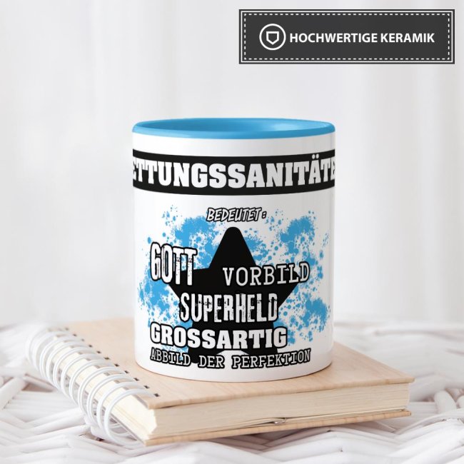 Berufe-Tasse - Bedeutung eines Rettungssanit&auml;ters - Hellblau