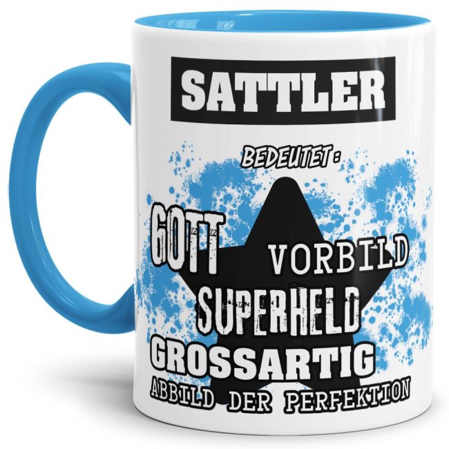 Berufe-Tasse - Bedeutung eines Sattlers - Hellblau