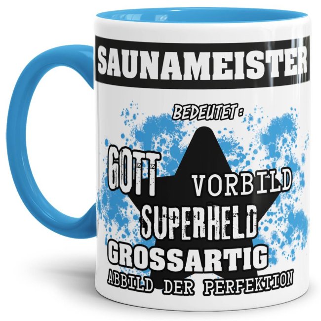 Berufe-Tasse - Bedeutung eines Saunameisters - Hellblau