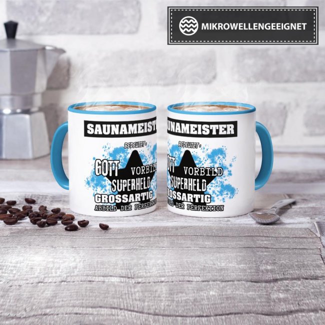 Berufe-Tasse - Bedeutung eines Saunameisters - Hellblau