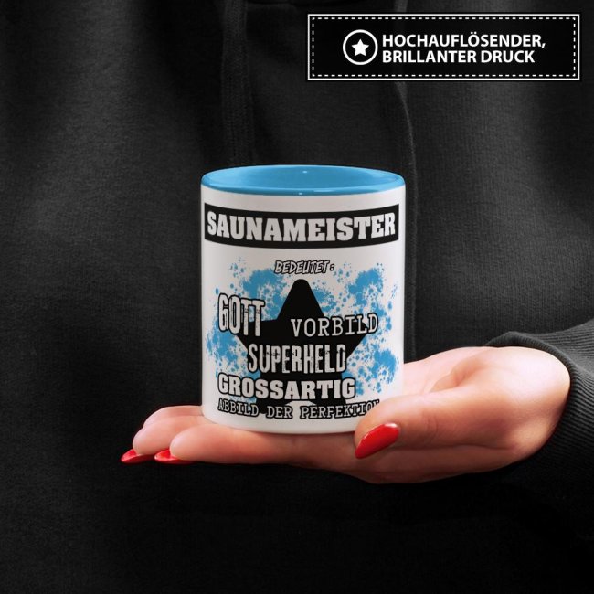 Berufe-Tasse - Bedeutung eines Saunameisters - Hellblau